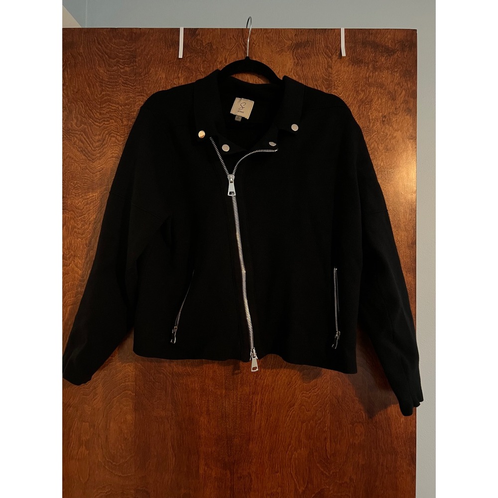 Sioni Moto Jacket Women Large Black Excellent Knit Asymmetrical Zip Biker